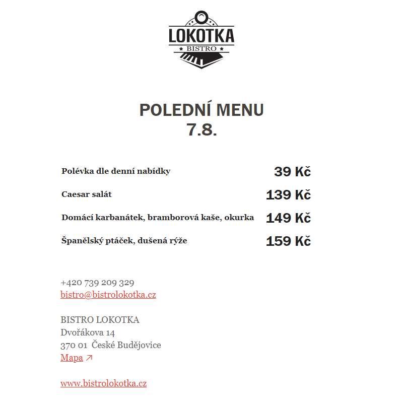 Polední nabídka Bistro Lokotka