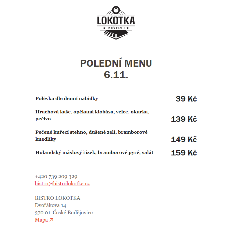 Polední nabídka Bistro Lokotka