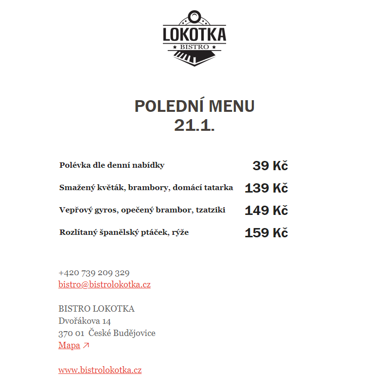 Polední nabídka Bistro Lokotka