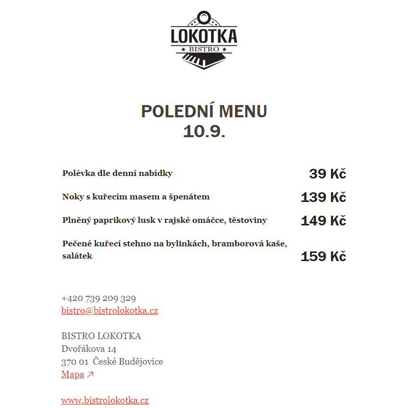 Polední nabídka Bistro Lokotka