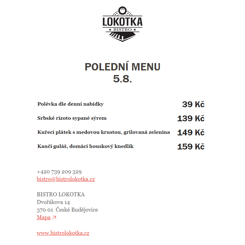 Polední nabídka Bistro Lokotka