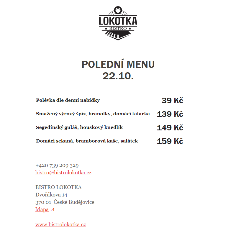 Polední nabídka Bistro Lokotka