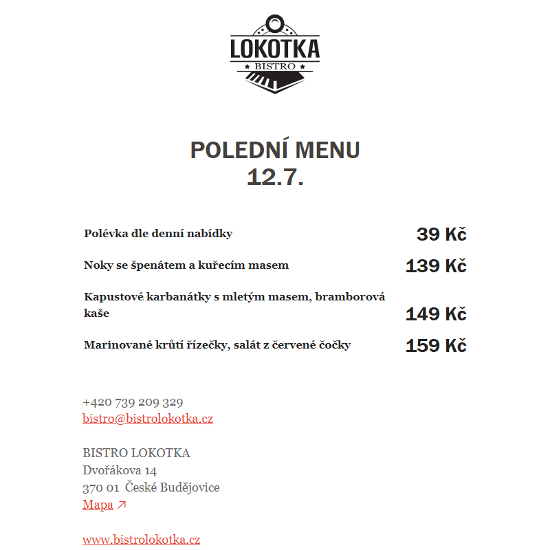 Polední nabídka Bistro Lokotka