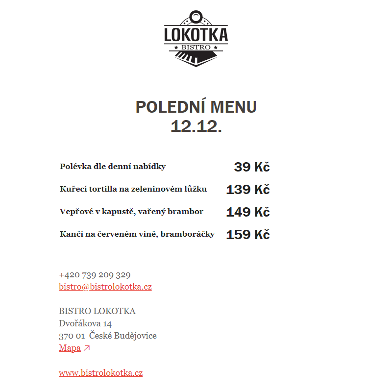 Polední nabídka Bistro Lokotka