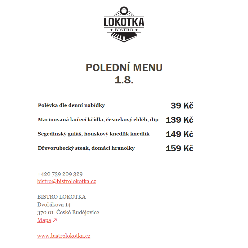 Polední nabídka Bistro Lokotka