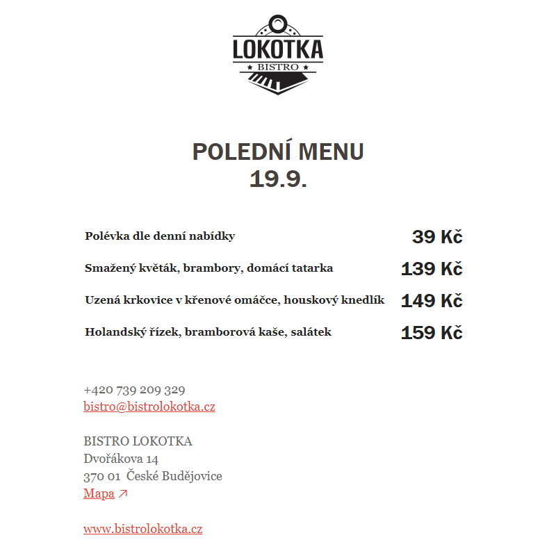 Polední nabídka Bistro Lokotka