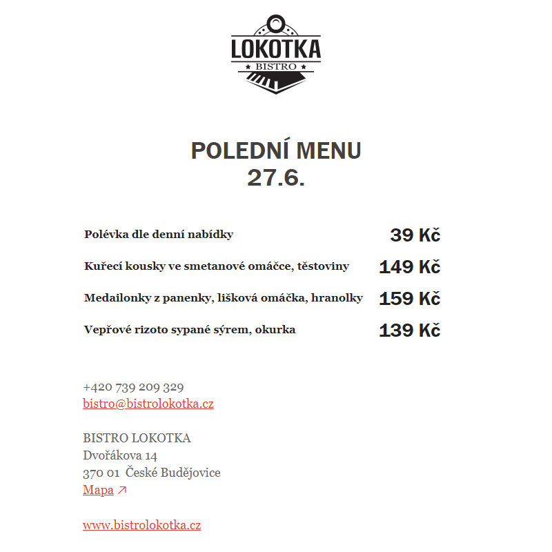 Polední nabídka Bistro Lokotka