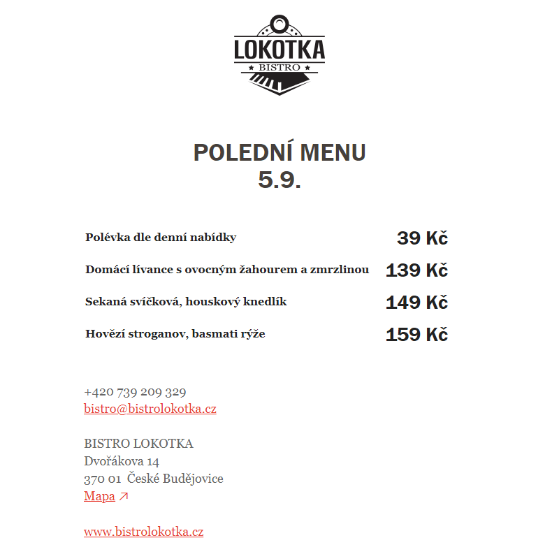 Polední nabídka Bistro Lokotka