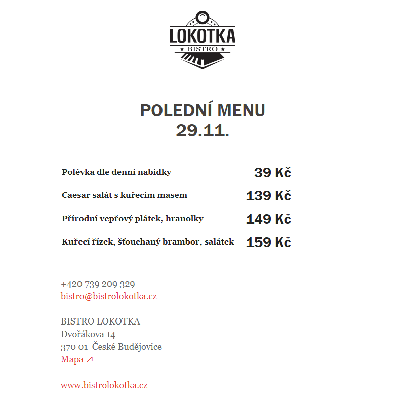 Polední nabídka Bistro Lokotka