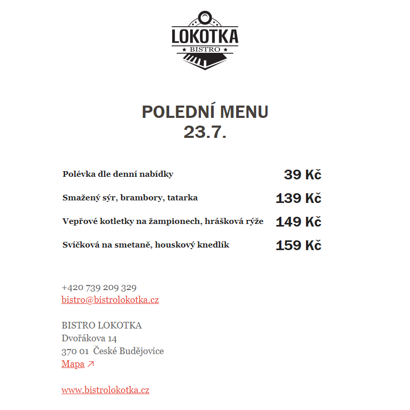 Polední nabídka Bistro Lokotka