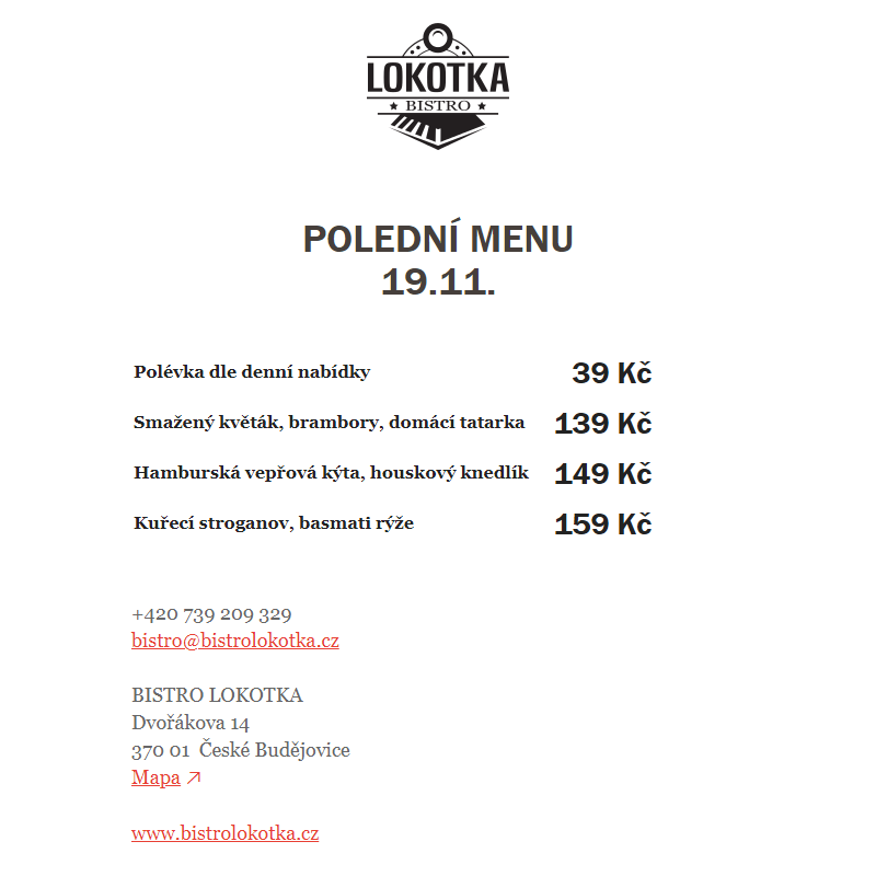 Polední nabídka Bistro Lokotka