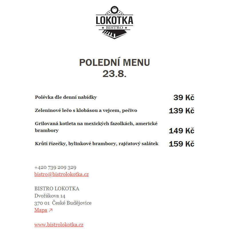 Polední nabídka Bistro Lokotka