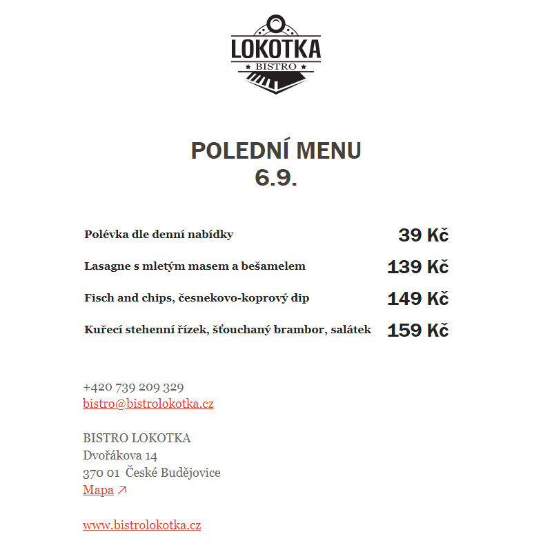 Polední nabídka Bistro Lokotka