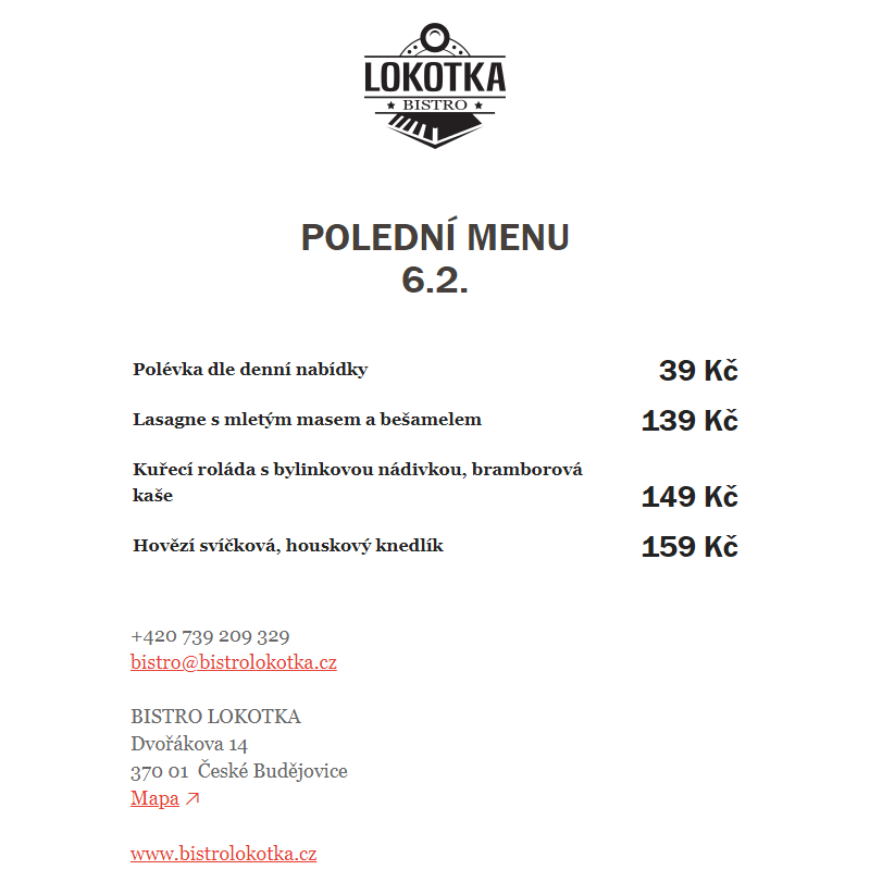 Polední nabídka Bistro Lokotka