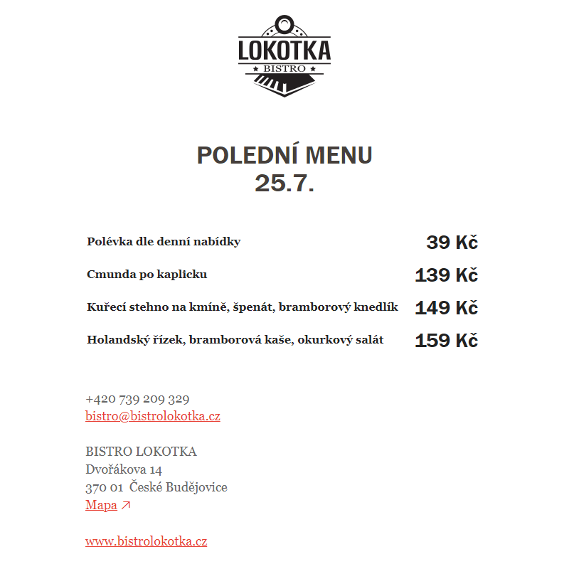 Polední nabídka Bistro Lokotka