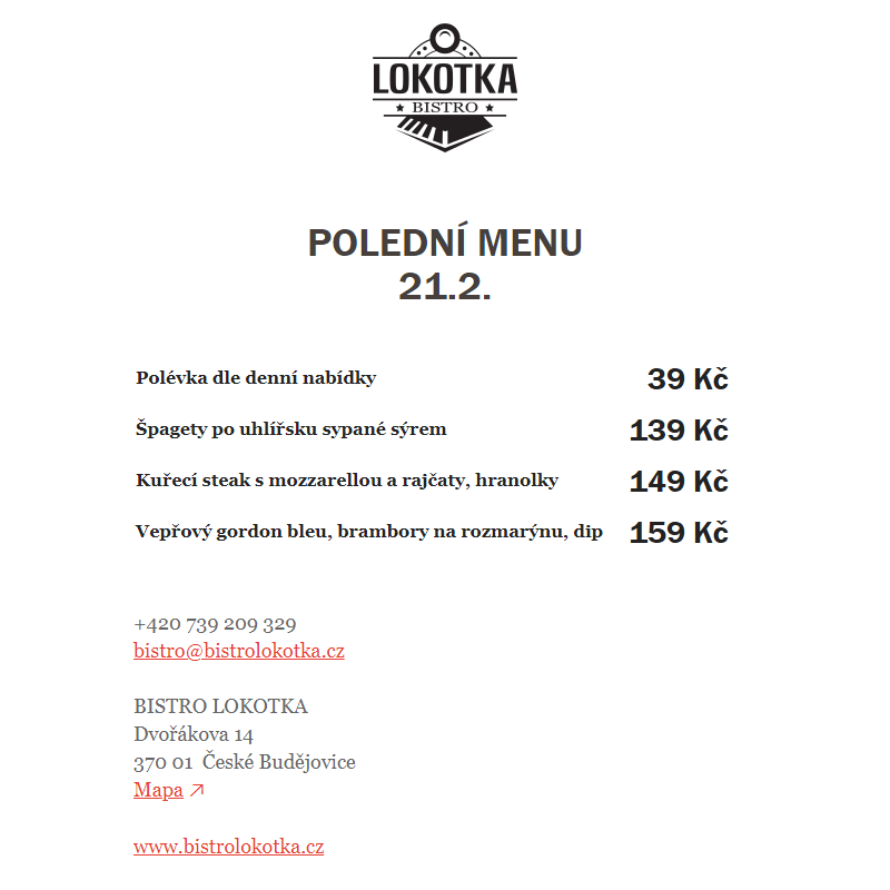 Polední nabídka Bistro Lokotka