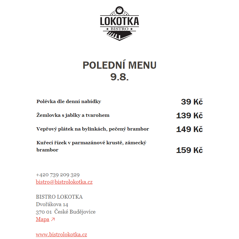 Polední nabídka Bistro Lokotka