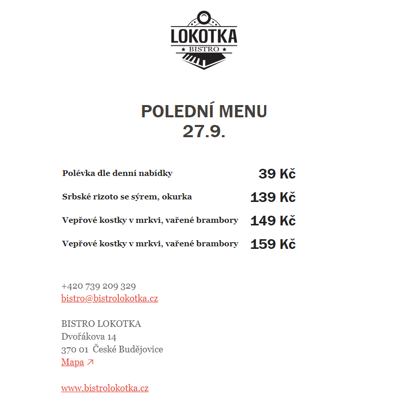 Polední nabídka Bistro Lokotka