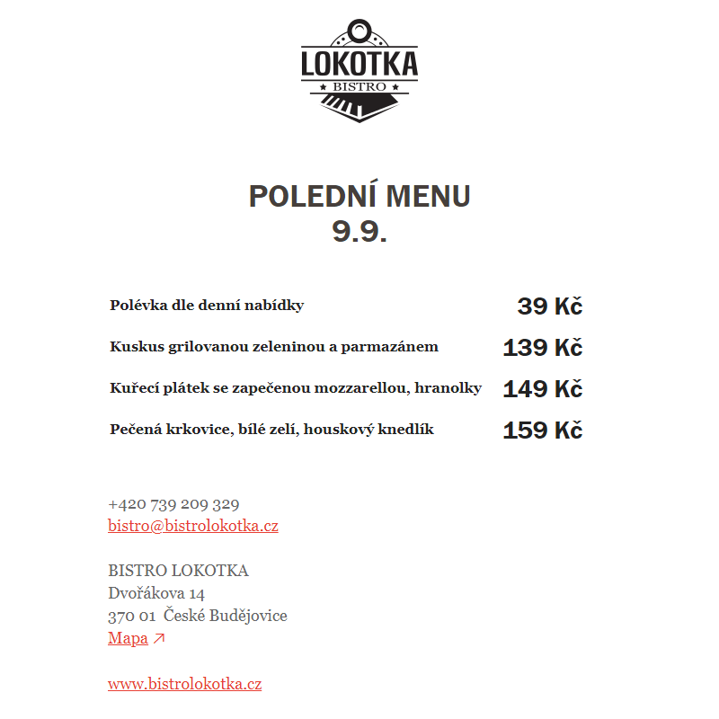 Polední nabídka Bistro Lokotka