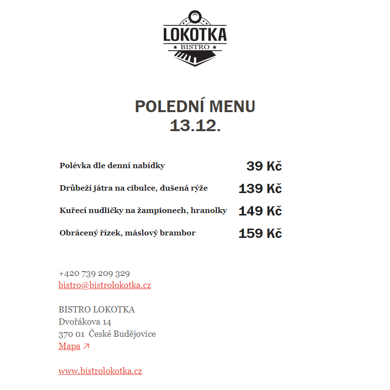 Polední nabídka Bistro Lokotka