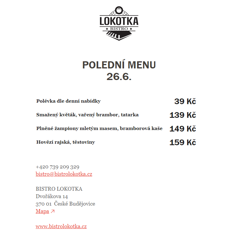 Polední nabídka Bistro Lokotka