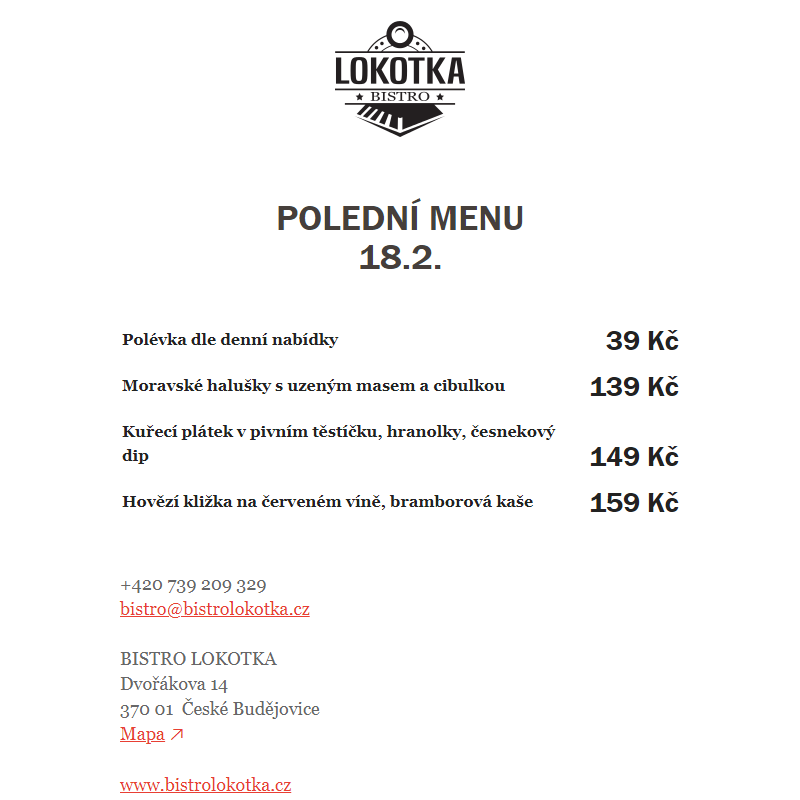 Polední nabídka Bistro Lokotka