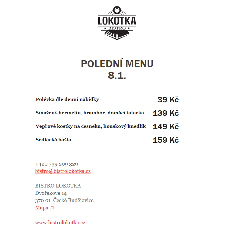 Polední nabídka Bistro Lokotka