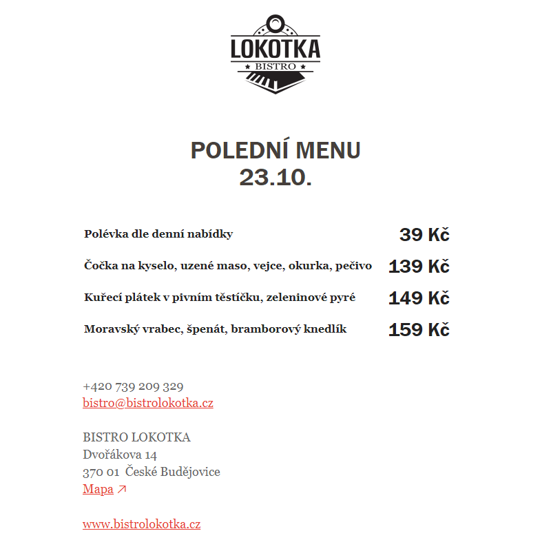 Polední nabídka Bistro Lokotka