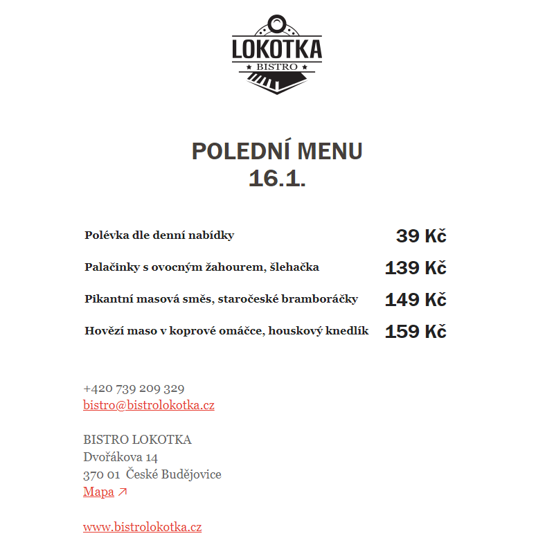 Polední nabídka Bistro Lokotka