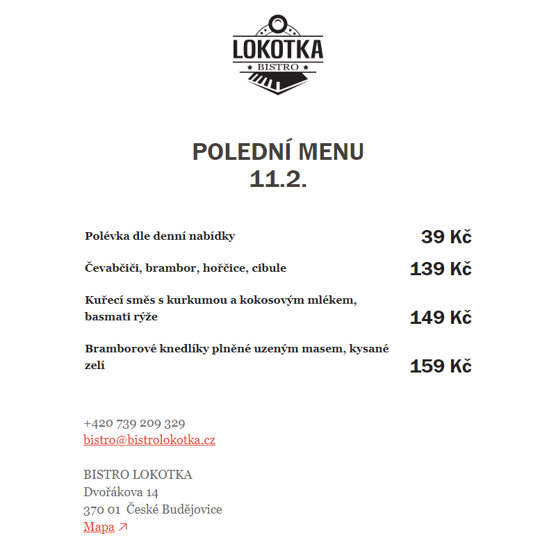 Polední nabídka Bistro Lokotka