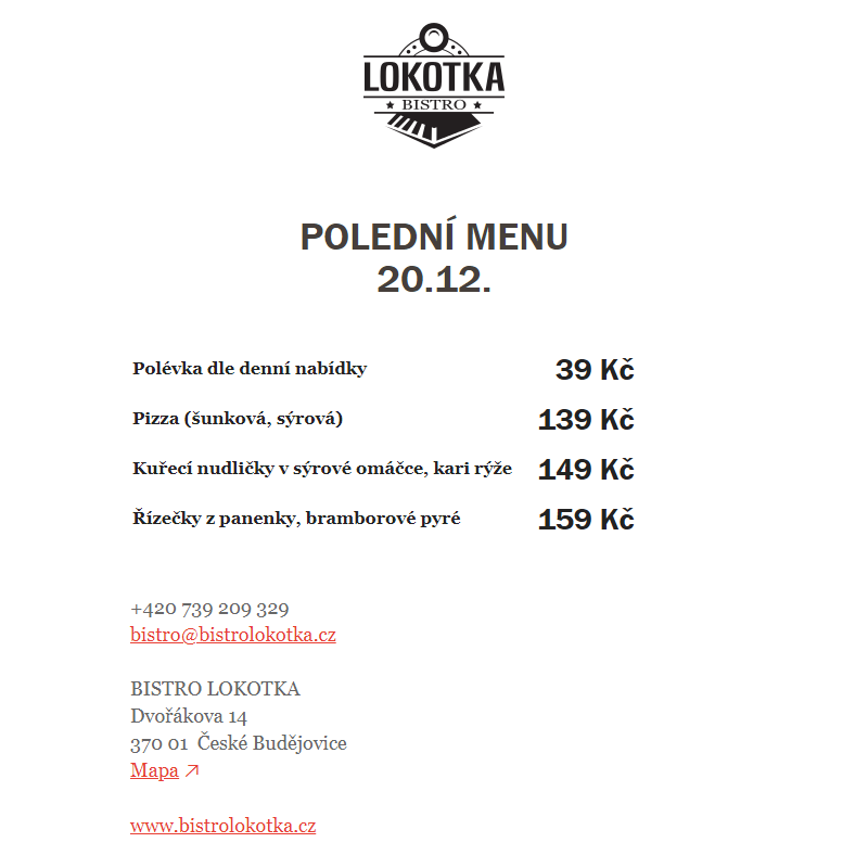 Polední nabídka Bistro Lokotka