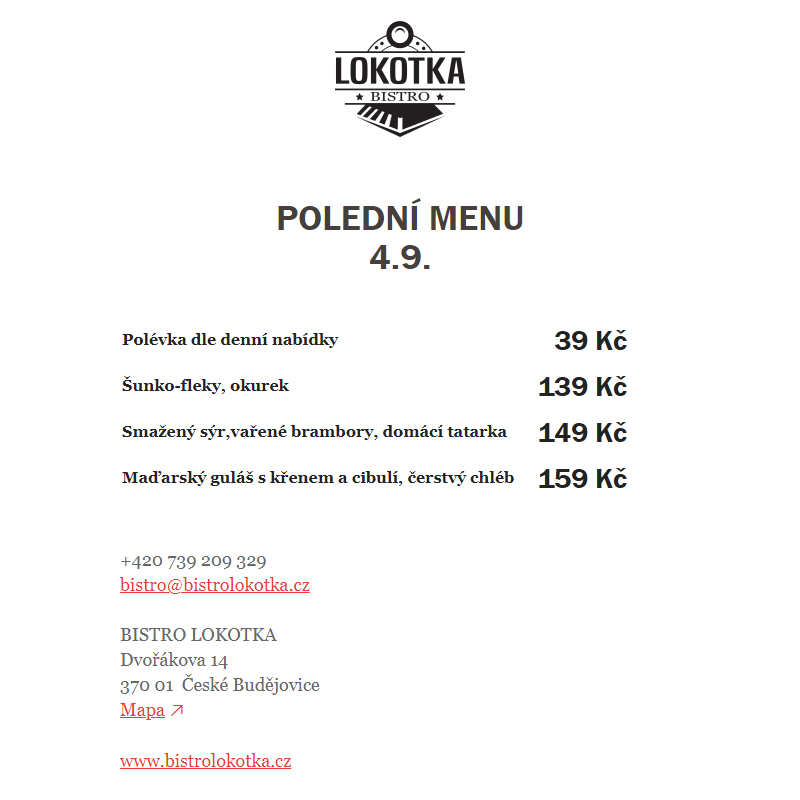 Polední nabídka Bistro Lokotka