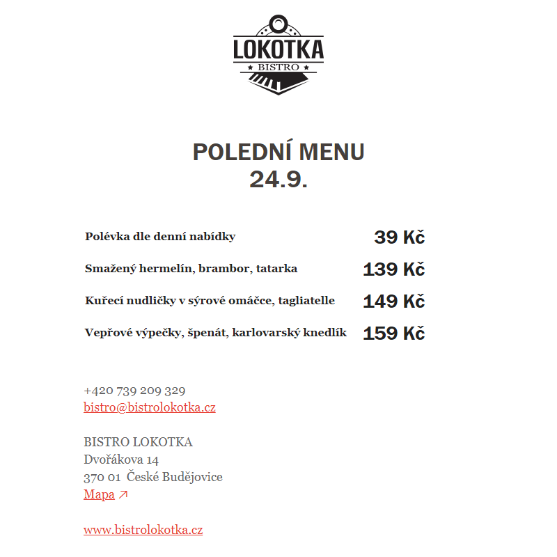 Polední nabídka Bistro Lokotka