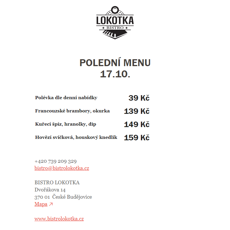 Polední nabídka Bistro Lokotka