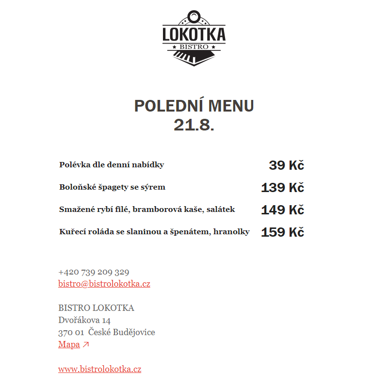 Polední nabídka Bistro Lokotka