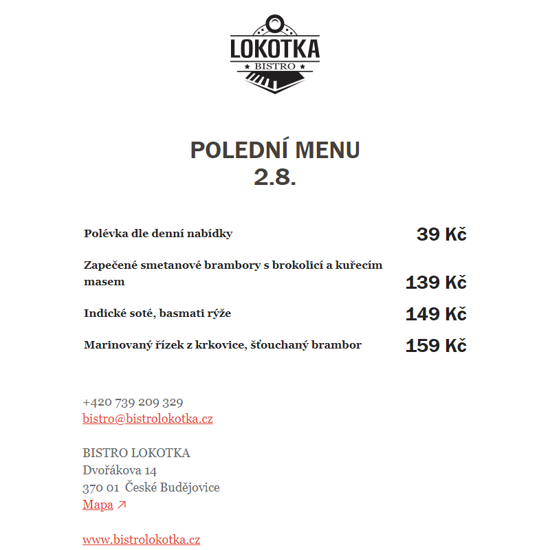 Polední nabídka Bistro Lokotka