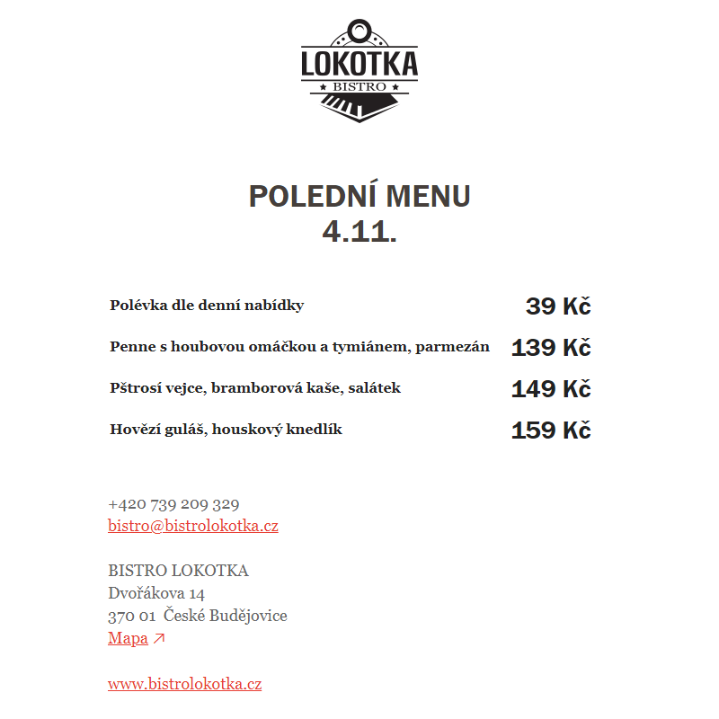 Polední nabídka Bistro Lokotka