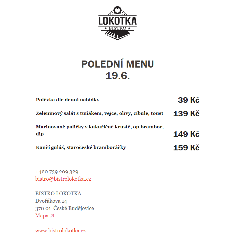 Polední nabídka Bistro Lokotka