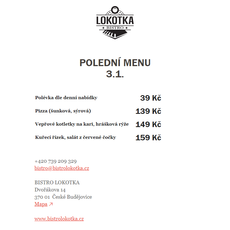 Polední nabídka Bistro Lokotka