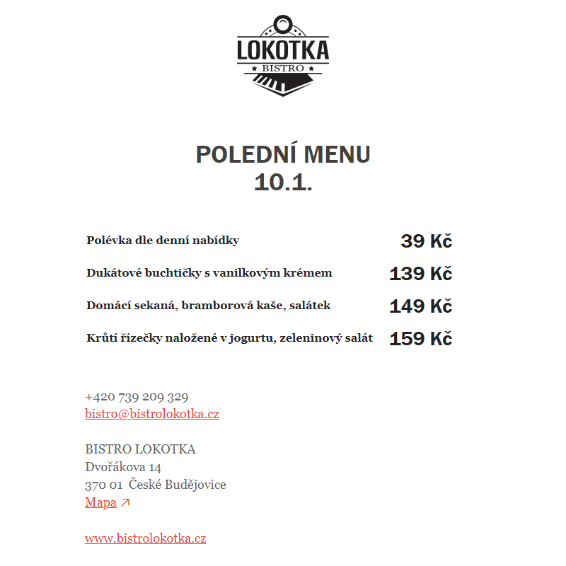 Polední nabídka Bistro Lokotka