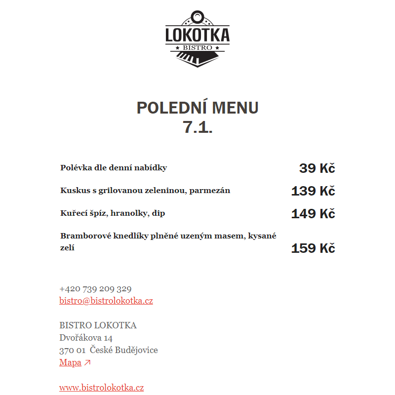 Polední nabídka Bistro Lokotka