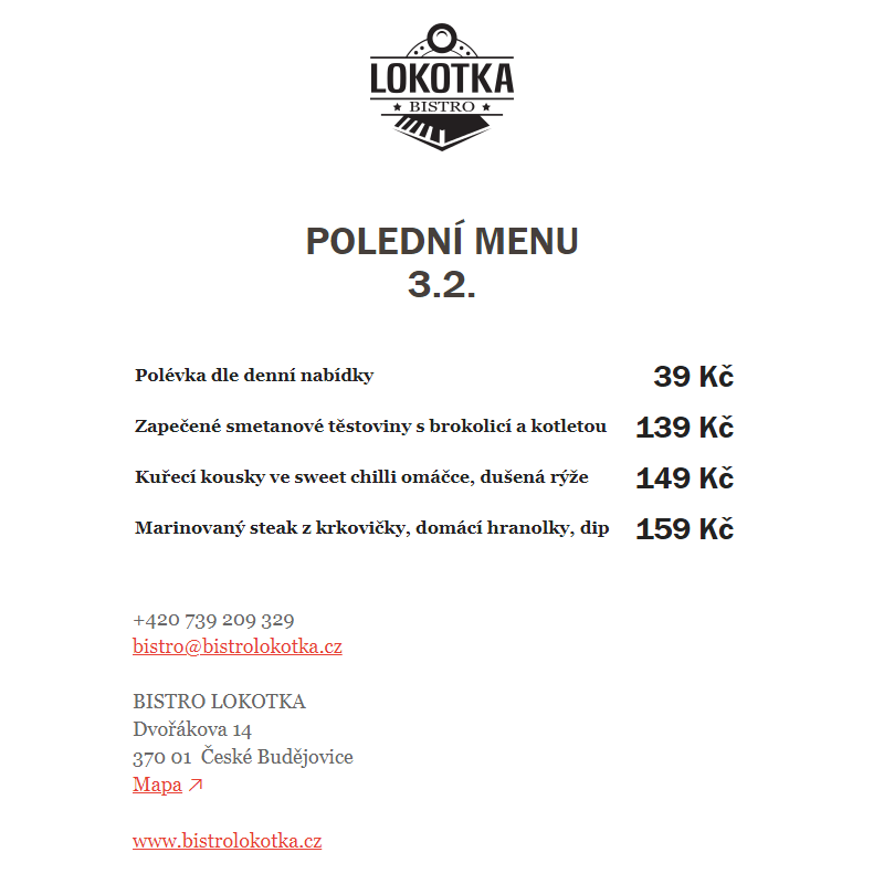 Polední nabídka Bistro Lokotka