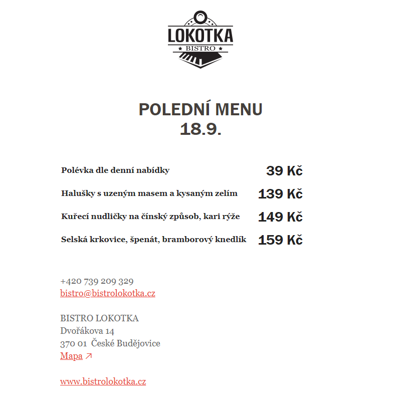 Polední nabídka Bistro Lokotka