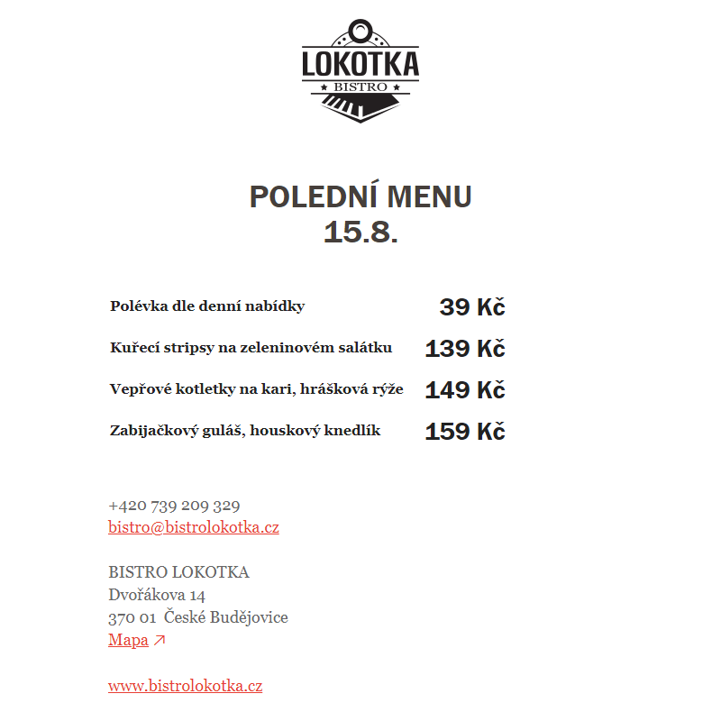 Polední nabídka Bistro Lokotka