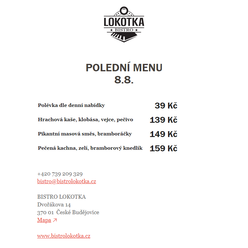 Polední nabídka Bistro Lokotka