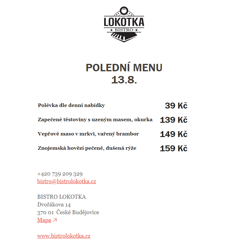 Polední nabídka Bistro Lokotka