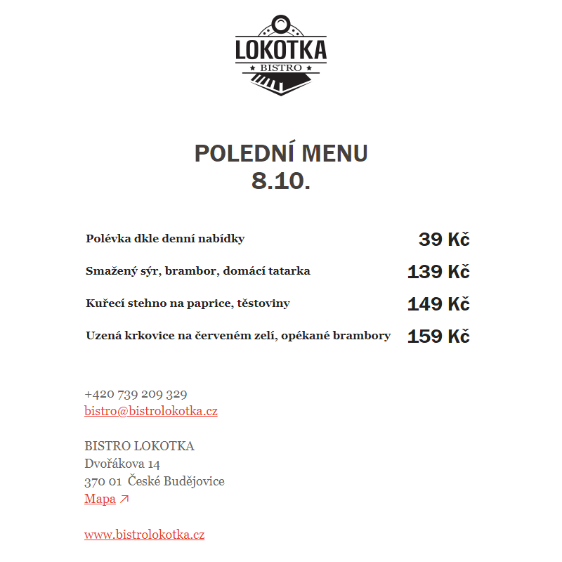 Polední nabídka Bistro Lokotka