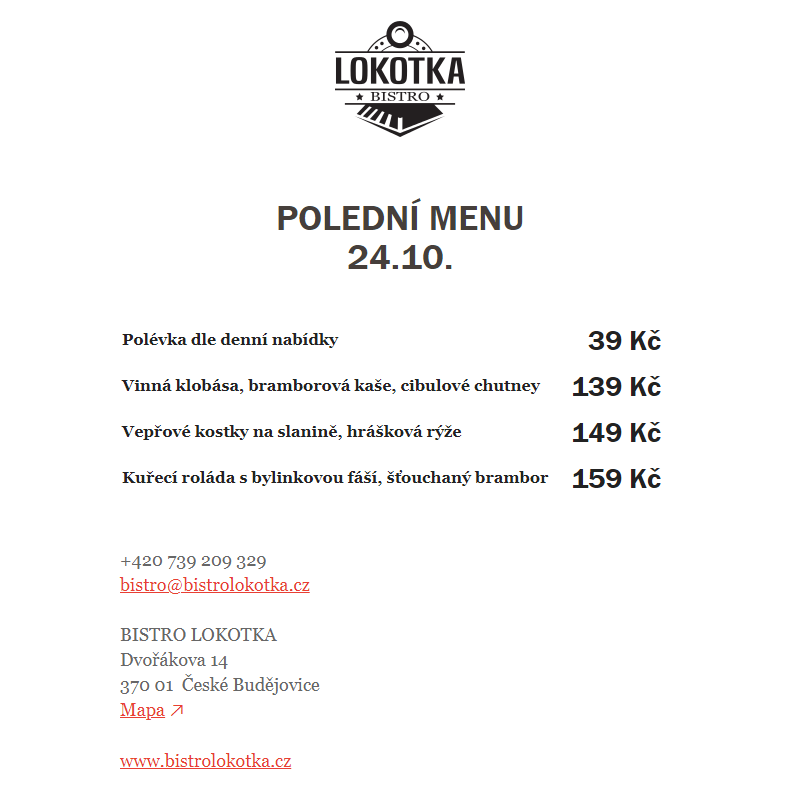 Polední nabídka Bistro Lokotka