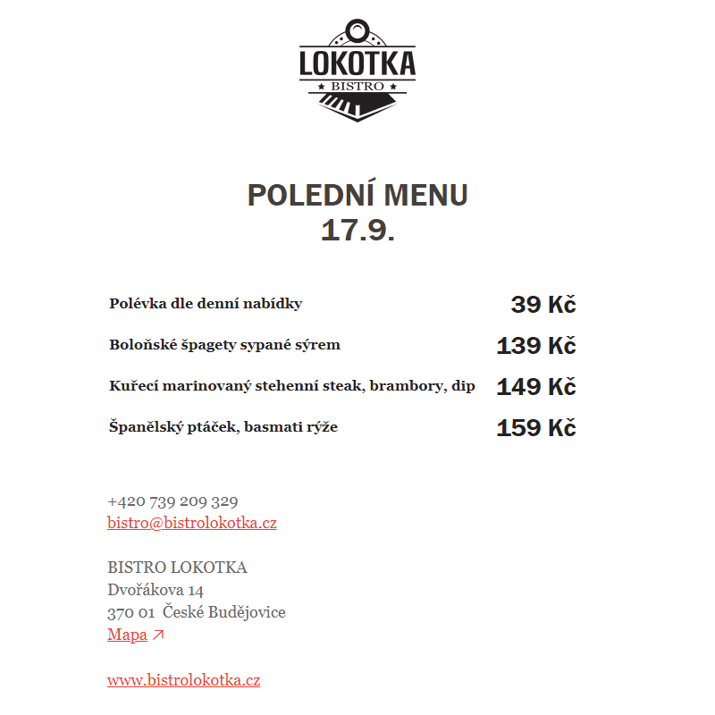 Polední nabídka Bistro Lokotka