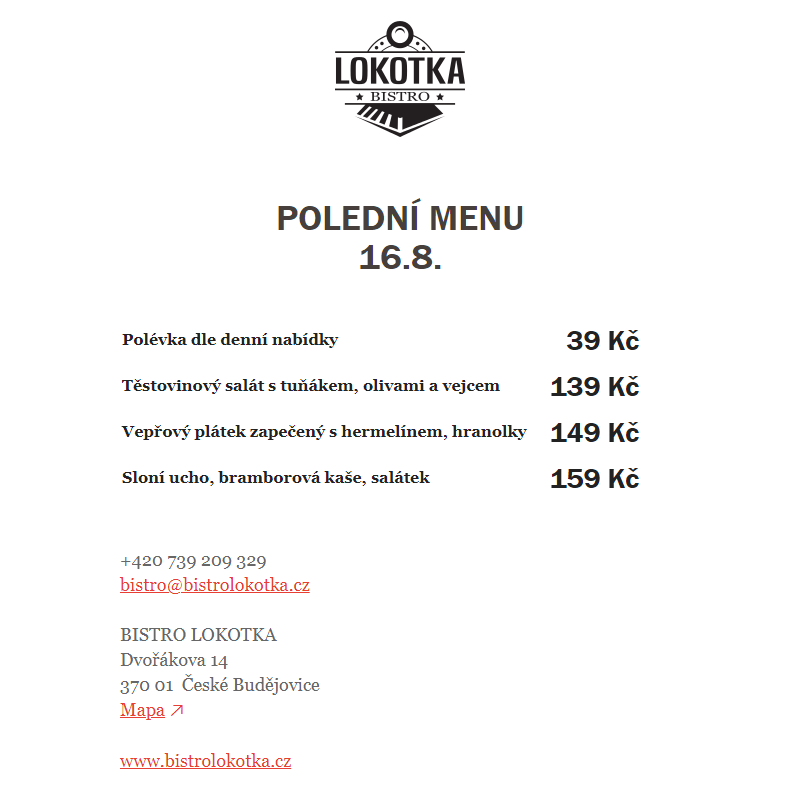 Polední nabídka Bistro Lokotka